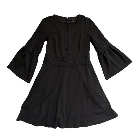 Banana Republic Black Bell Sleeve Dress Lace Trim A-Line Size 8 - Picture 1 of 11